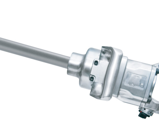The one-inch KI-1848-8 impact wrench uses a sealed pinless twin-hammer mechanism designed to reduce vibration and noise. The one-inch KI-1848-8 impact wrench uses a sealed pinless twin-hammer mechanism designed to reduce vibration and noise.