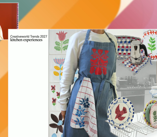 In the kitchen, everyday objects are personalised with familiar patterns and ornaments.