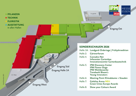 An overview of the layout of the exhibition halls for IPM Essen 2026. An overview of the layout of the exhibition halls for IPM Essen 2026.