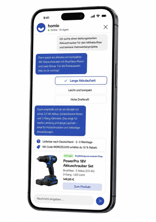 The advisory tool can be used on customers' devices, as well as at self-service terminals in brick-and-mortar stores and in the online store. The advisory tool can be used on customers' devices, as well as at self-service terminals in brick-and-mortar stores and in the online store.