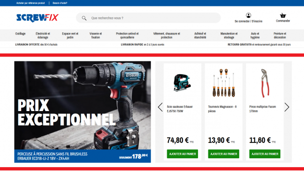 Screwfix is now present in the French market by operating an online shop.