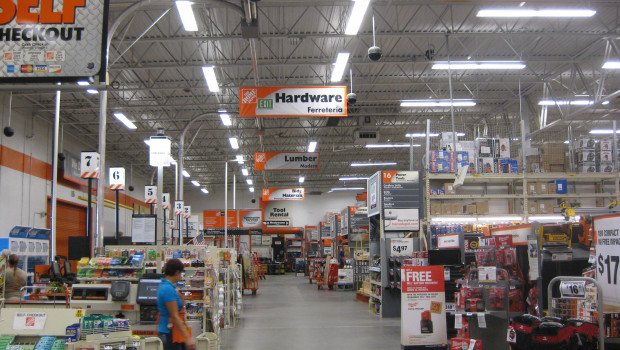 View of a Home Depot store. The company is currently achieving record sales.