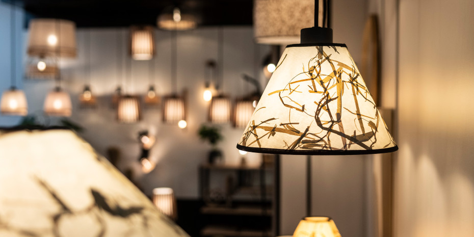 A current trend in the lighting industry is the use of natural materials, such as bamboo in the lampshade shown here.