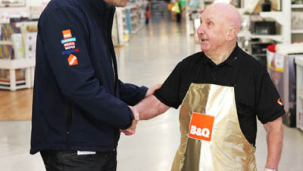 B&Q ceo Euan Sutherland congratulates Sydney Prior.