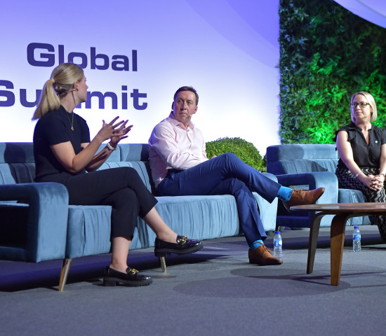 Sarah Trowse from PPG (right) and Heidi Schulte-Beckhausen from Obi in the Scope 3 discussion panel with Jamie Pitcairn.