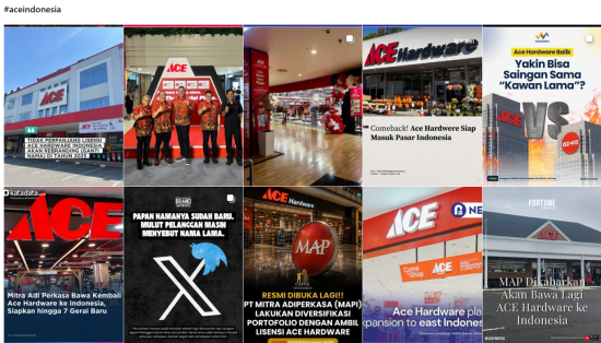 Posts on the return of Ace Hardware to Indonesia flooded social media sites. Posts on the return of Ace Hardware to Indonesia flooded social media sites.