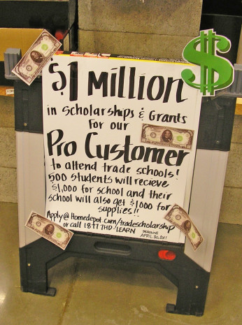 Home Depot courts contractors with promotional programs like this one offering scholarships.
