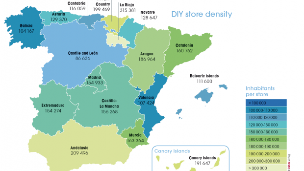 Spanish regions: DIY store density