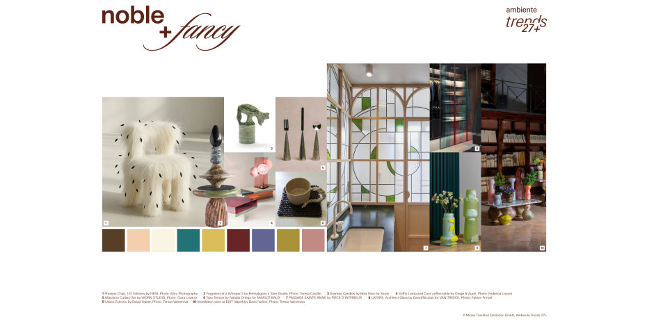 Noble + Fancy brings together elegant and unusual, classic and eccentric colours and objects using historical techniques.