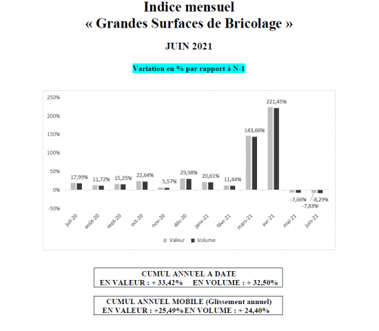 Sales development of the French DIY stores by turnover and volume. Source: FMB/Banque de France