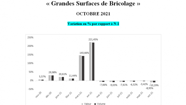 Monthly change rates of French DIY stores. Source: FMB/Banque de France