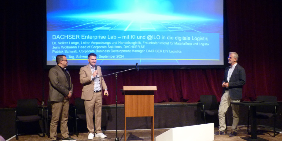 Patrick Schwab and Jens Wollmann from Dachser DIY Logistics and Dr. Volker Lange from the Fraunhofer Institute for Material Flow and Logistics (from left to right) presented the @ILO project.