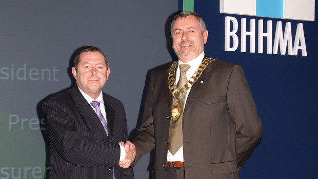 John Baker (left) with his successor, David French.